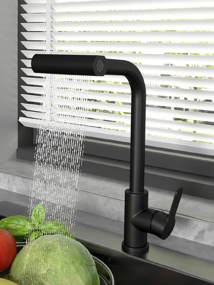 Rubinetto da cucina estraibile nero con 4 modalità di getto e spruzzatore, miscelatore acqua calda e fredda in acciaio inossidabile per lavello da piano