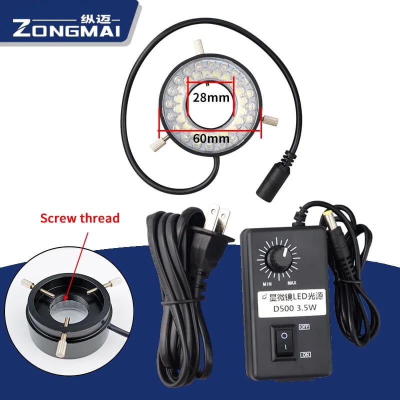 Lamp illuminator with LED ring light source for industrial microscope color temperature is 6500K and brightness is adjustable