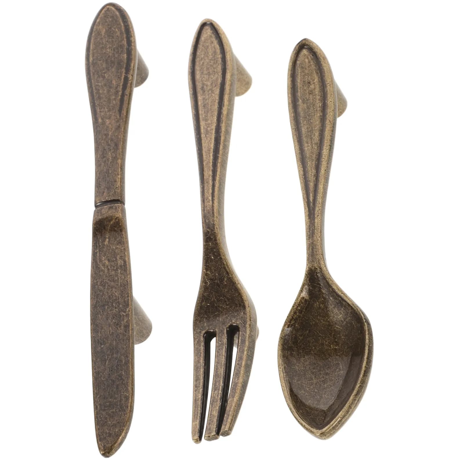 3 pezzi di maniglie per armadietti a forma di coltello, forchetta e cucchiaio, resistenti, lisce e antiruggine, per cassetti, cucina, guardaroba, porte e accessori per mobili.