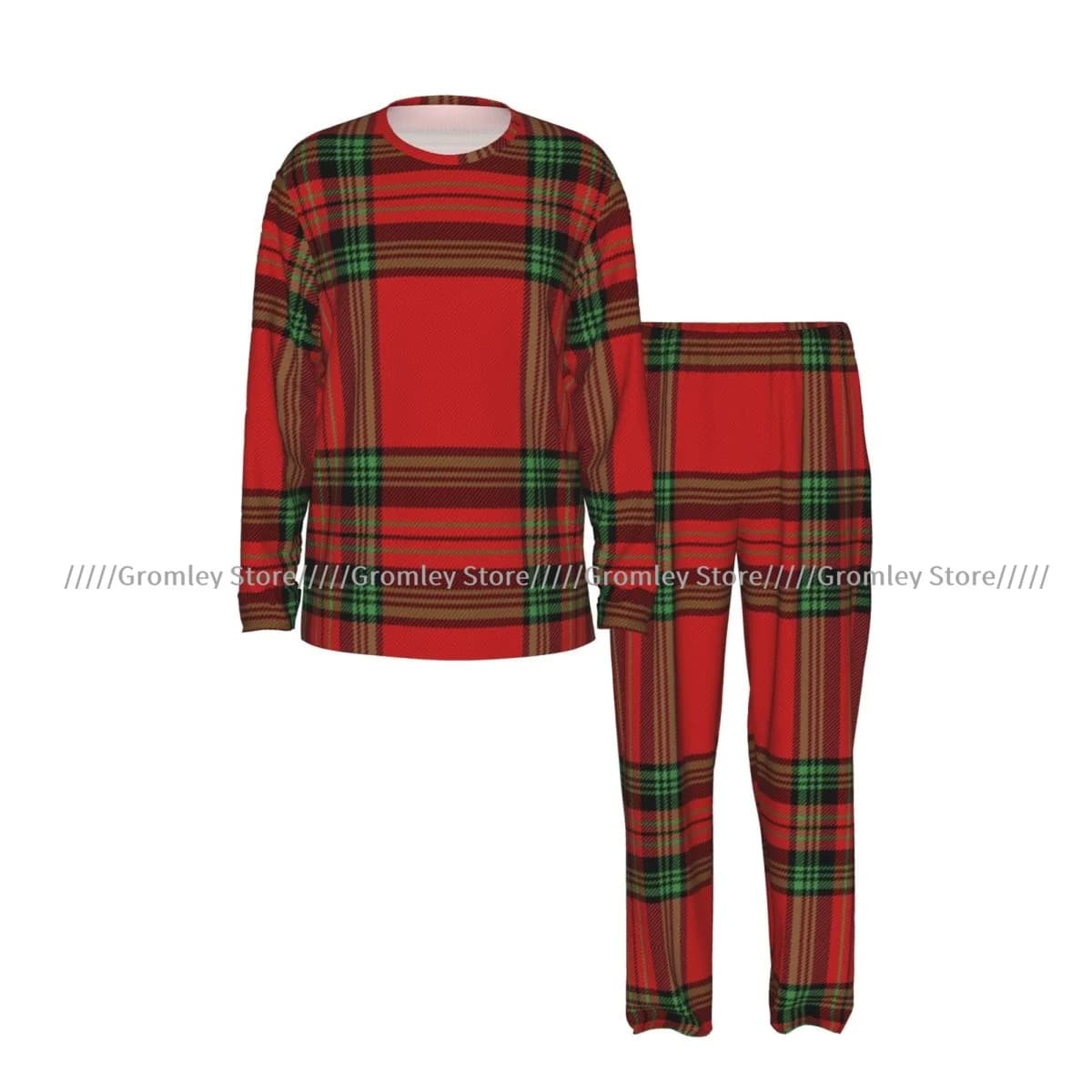 Men's Pajama Set Long Sleeve and Long Pants Tartan Plaid Scottish Soft Sleepwear for Home