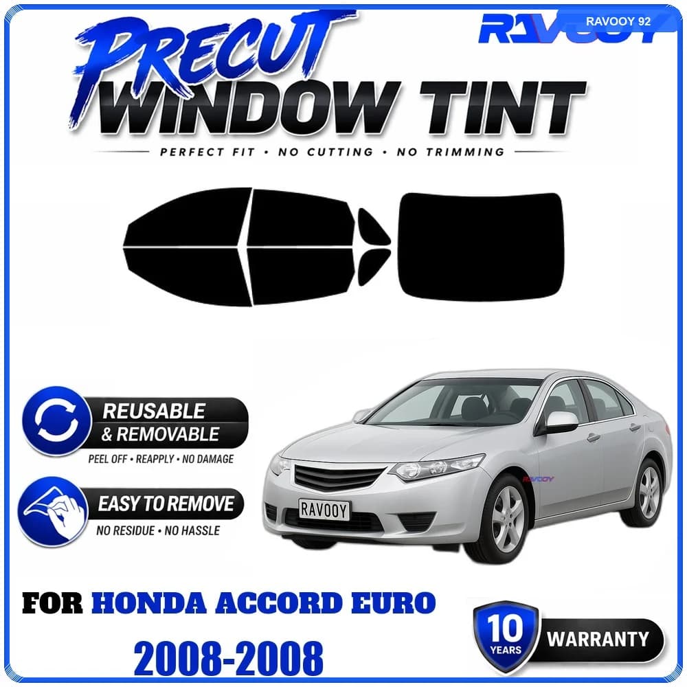 RAVOOY Precut Window Tint, Reusable Removable EPU Film, Custom Fit for Honda Accord Euro 2008, UV Heat Protection