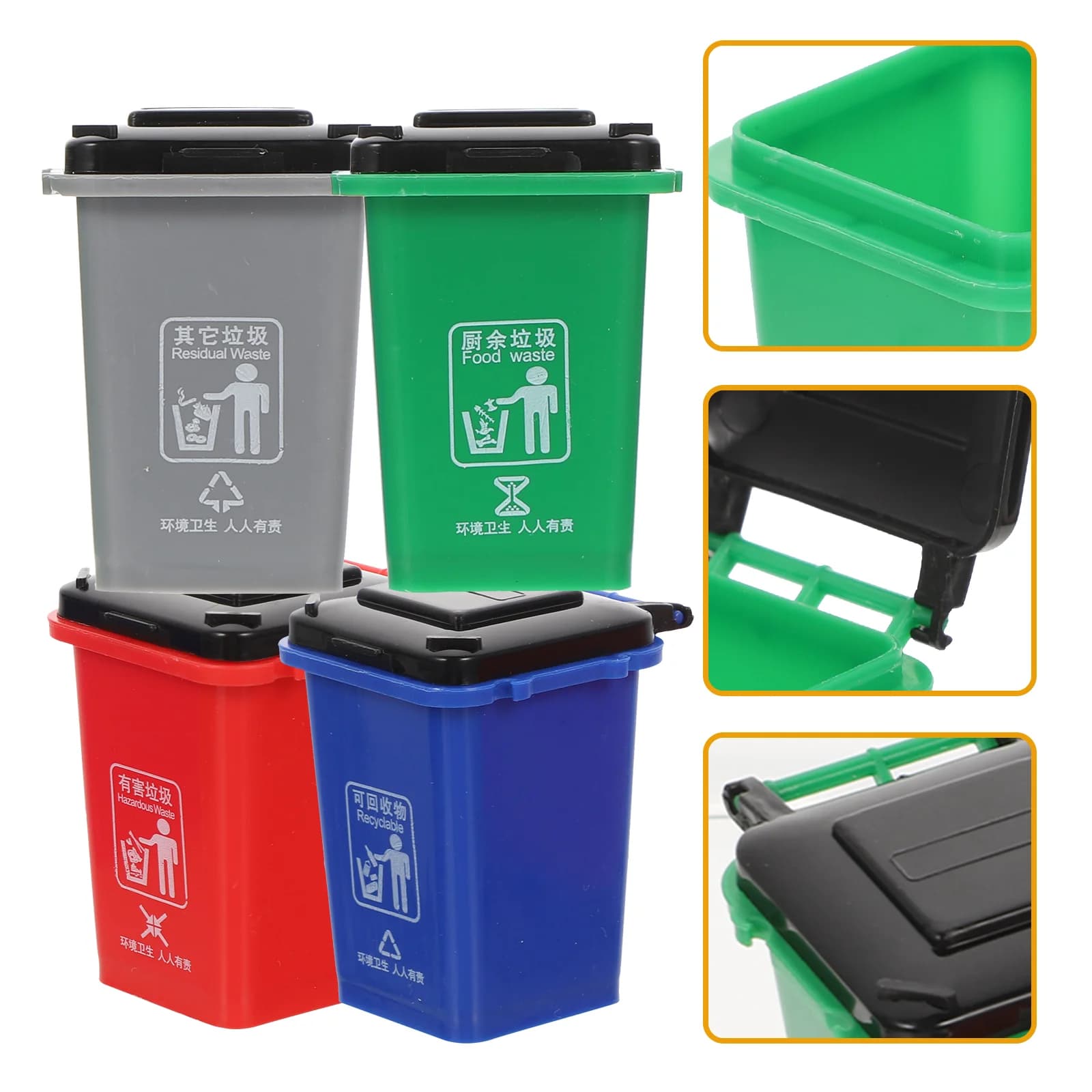 4 pezzi mini pattumiera bidone della spazzatura modello piccola casa bidoni dei rifiuti giocattoli classificazione dei bambini smistamento bidone merci per la casa