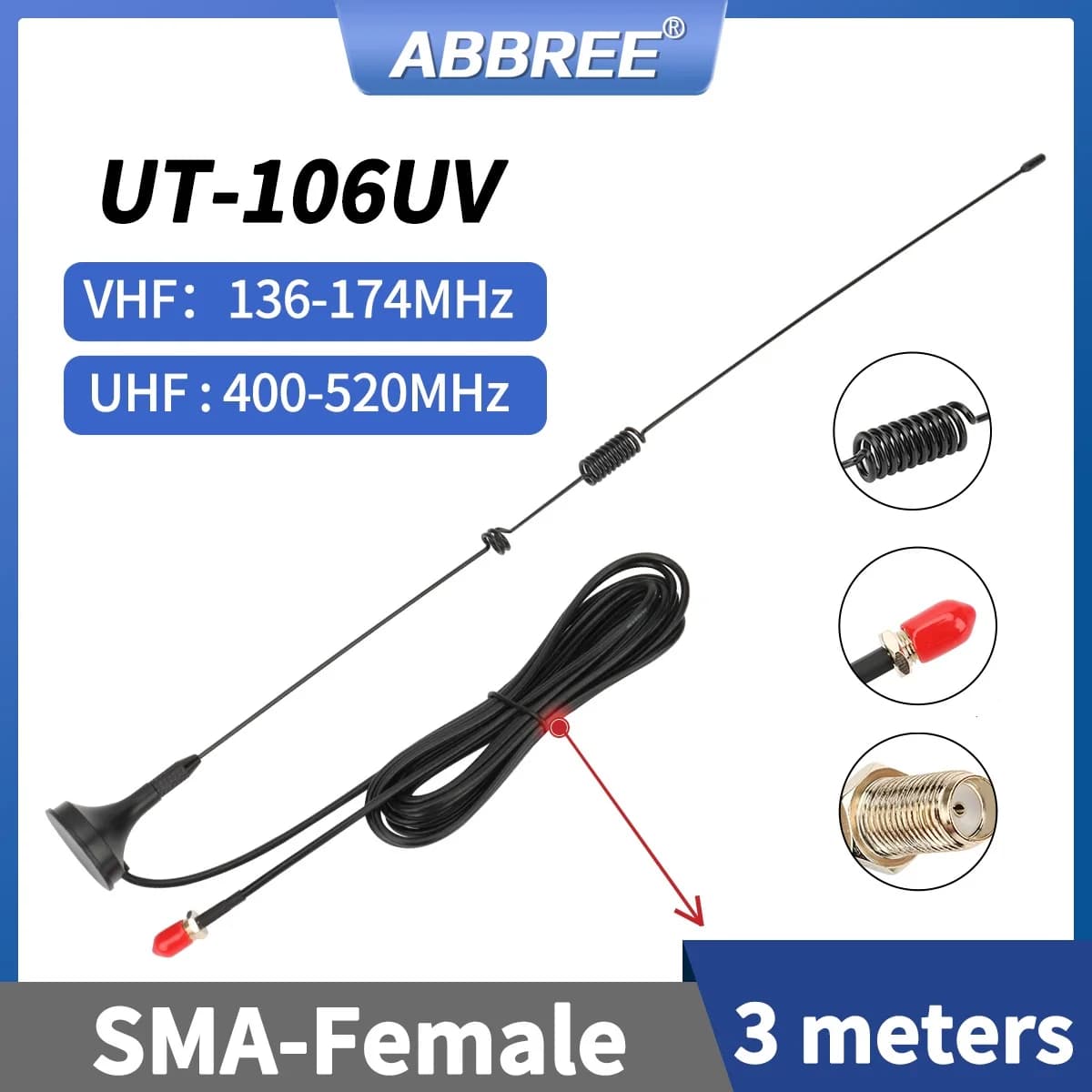 UT-106UV Antenna mobile per auto Walkie Talkie SMA-Femmina VHF UHF Antenna di bordo per UV-5R UV-32 UV-5RH Quansheng UV-K5 8 Ham Radio