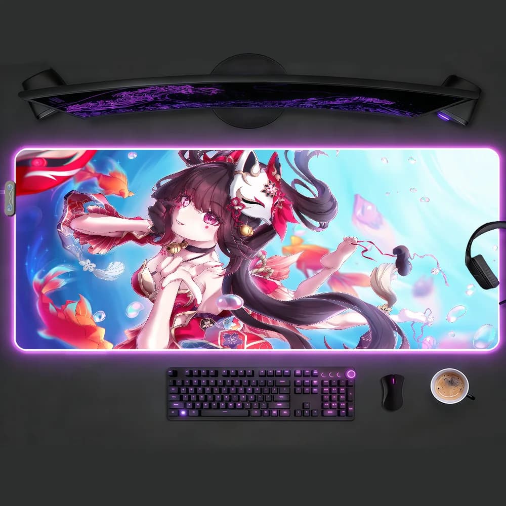 Tappetino per Mouse RGB LED Honkai Star Rail Sparkle, Antiscivolo, Accessori per Gaming, Grande XXL, Tappeto per Tastiera da Ufficio e Computer