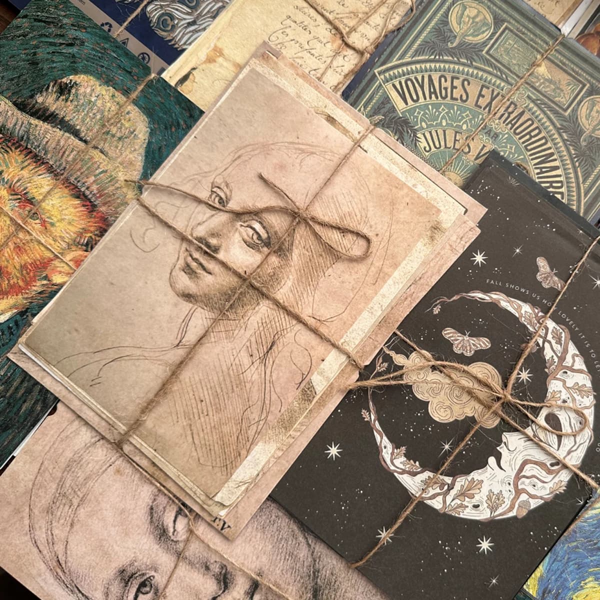 Personaggio vintage paesaggistico astratto materiale carta creativa fai da te spazzatura diario collage scrapbooking cancelleria
