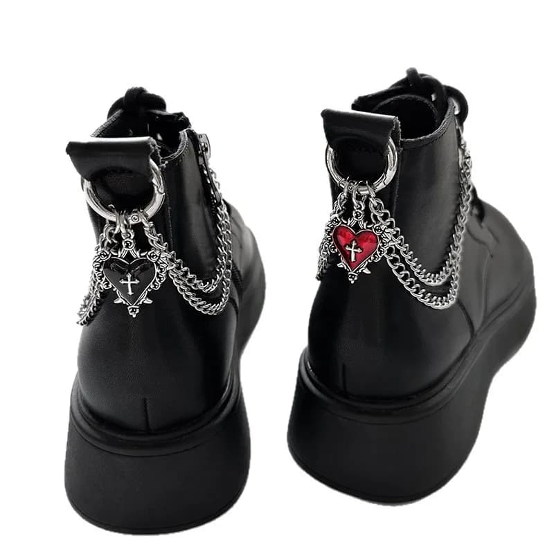 1 pz Fibbia per Scarpe a Cuore Rosso con Croce, Versatile, con Spine e Rose, in Acciaio al Titanio, Catena Decorativa, Accessorio per Stivali, Scarpe, Feste, Gioielli Fai da Te