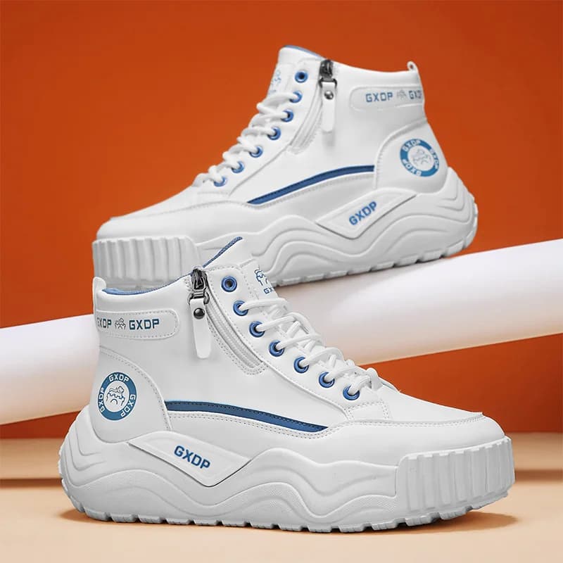 Men High Top White Leather Sneakers A/W 2026, Thick Sole Height Boost Non-slip Durable All-match Daily Casual Sports Shoes