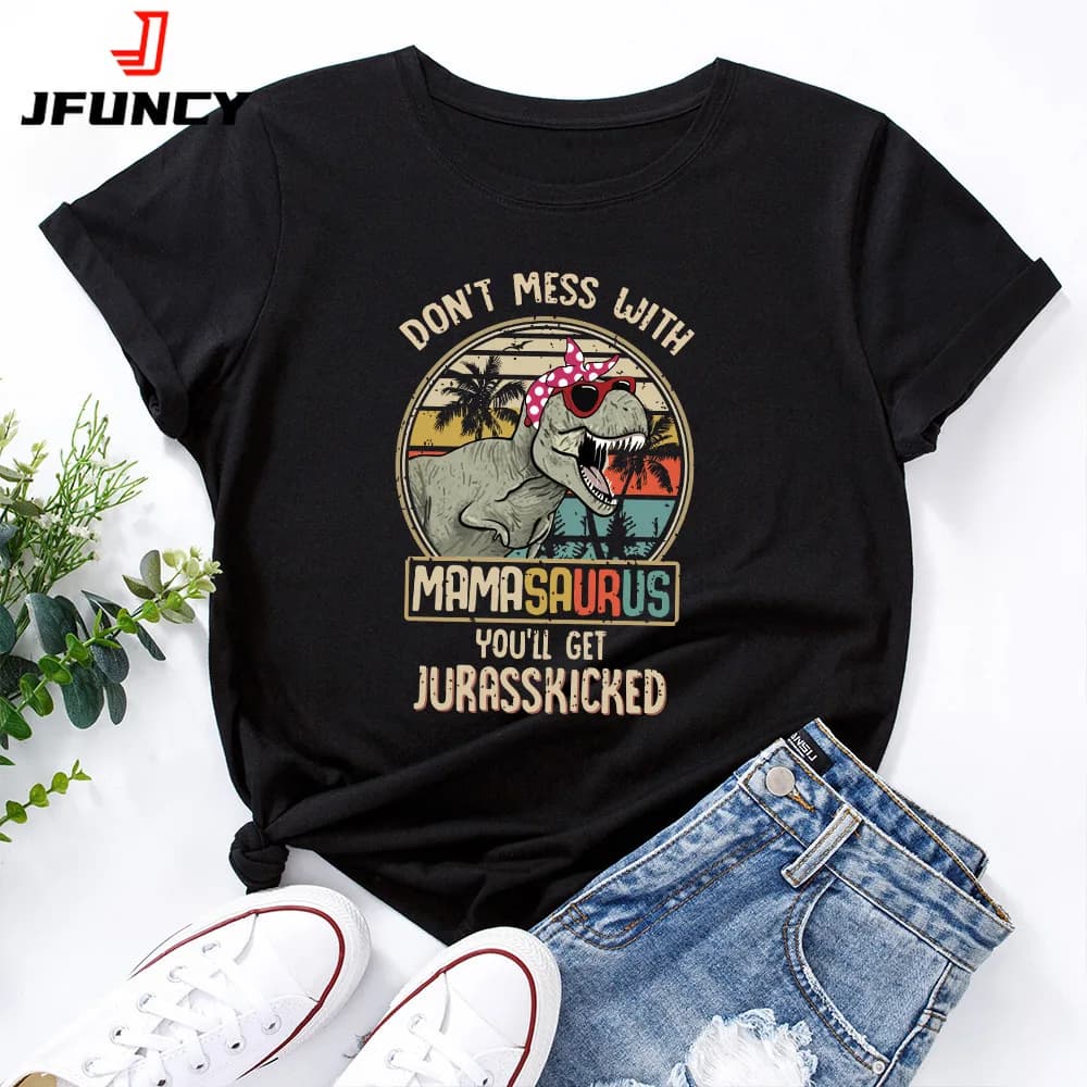 JFUNCY 5XL t-shirt estiva da donna t-shirt con stampa di lettere di dinosauro maglietta da donna a maniche corte 100% cotone top da donna