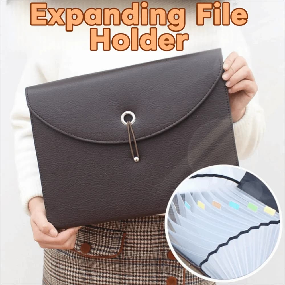 Borsa Portadocumenti in Pelle PU Impermeabile con 13 Tasche e Etichette, Portadocumenti Espandibile Portatile Multifunzionale