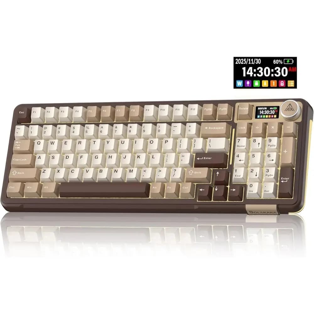 Tastiera Meccanica con Schermo LCD e Manopola in Metallo, Tastiera da Gaming Wireless con Bluetooth 5.0/2.4GHz/USB-C, Hot Swappable
