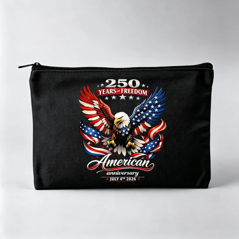 Women's Eagle Graphic Makeup Bag with Patriotic Print, Zipper Cosmetic Pouch for Daily Use
