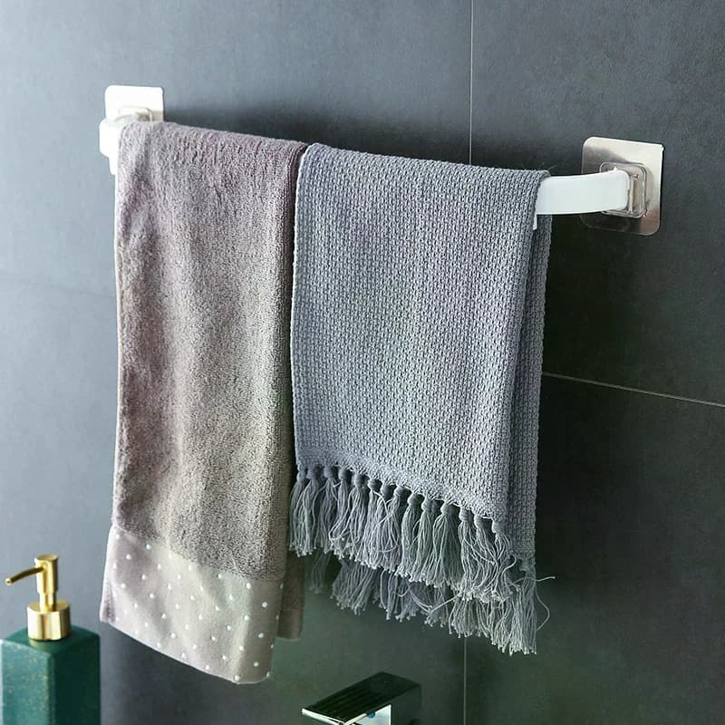 Adhesive Towel Rack Bathroom Towel Bar Shelf Wall Mounted Towels Hanger Toilet Suction Cup Holder Kitchen Bathroom Organizer 1Pc