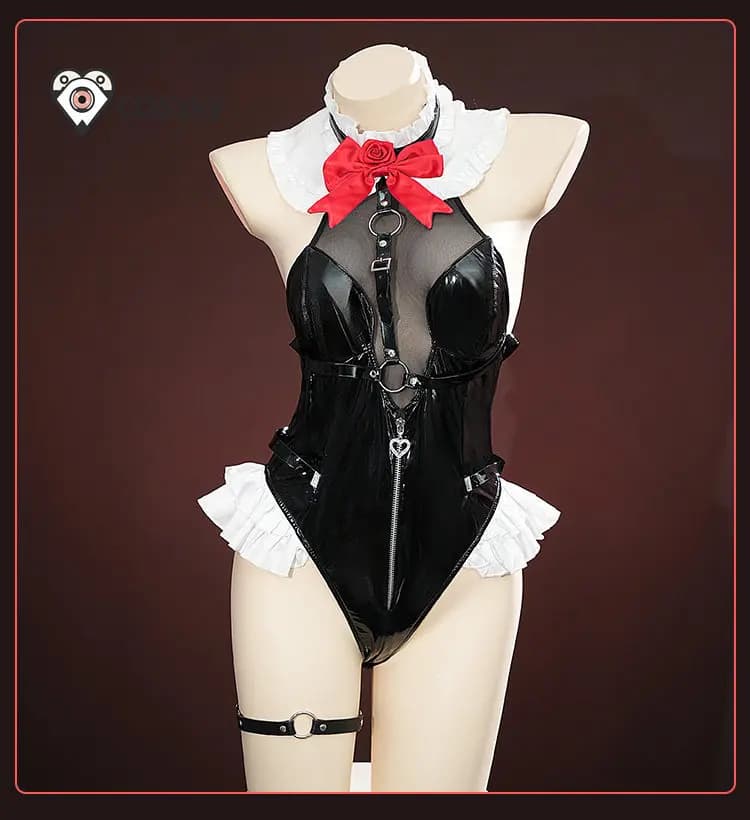 Costume cosplay Marie Rose del gioco Dead or Alive, tuta in pelle nera gotica sexy, calze e guanti, uniforme da donna per feste di Halloween