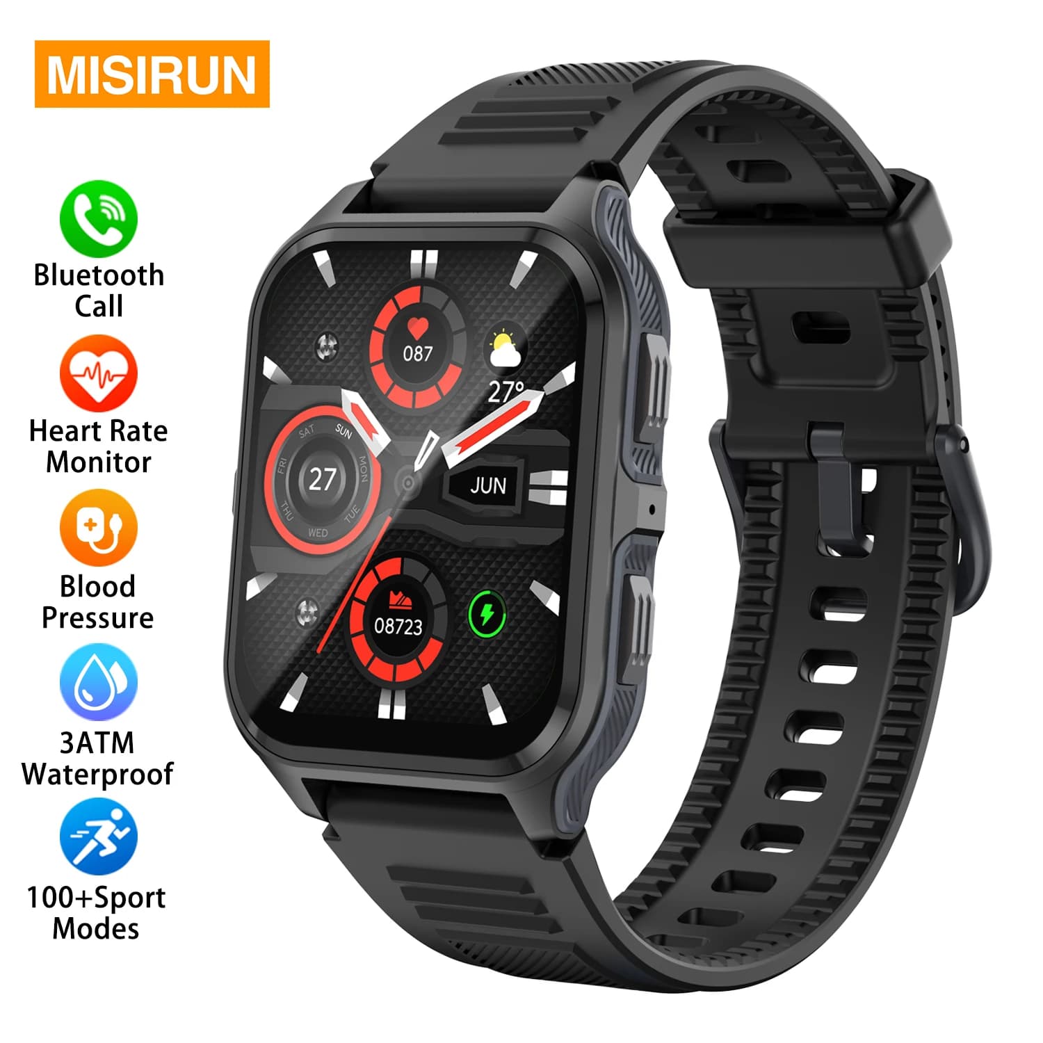 P73 Smartwatch sportivo da esterno per uomo e donna, 1.83 ", chiamata Bluetooth, fitness tracker, smartwatch militare impermeabile 3ATM per Android IOS