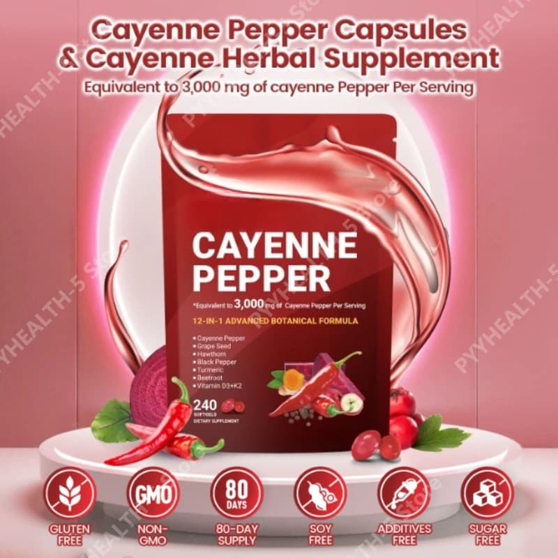 Supplement in chilli capsules for the health of veins, heart and blood vessels, with vitamin E, D3+K2 and grape seed extracts