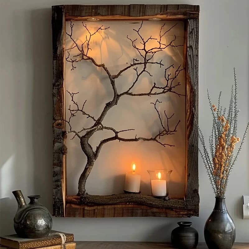 wind natural branches frame decoration of the house mural frame in solid wood old decorative villa of high p