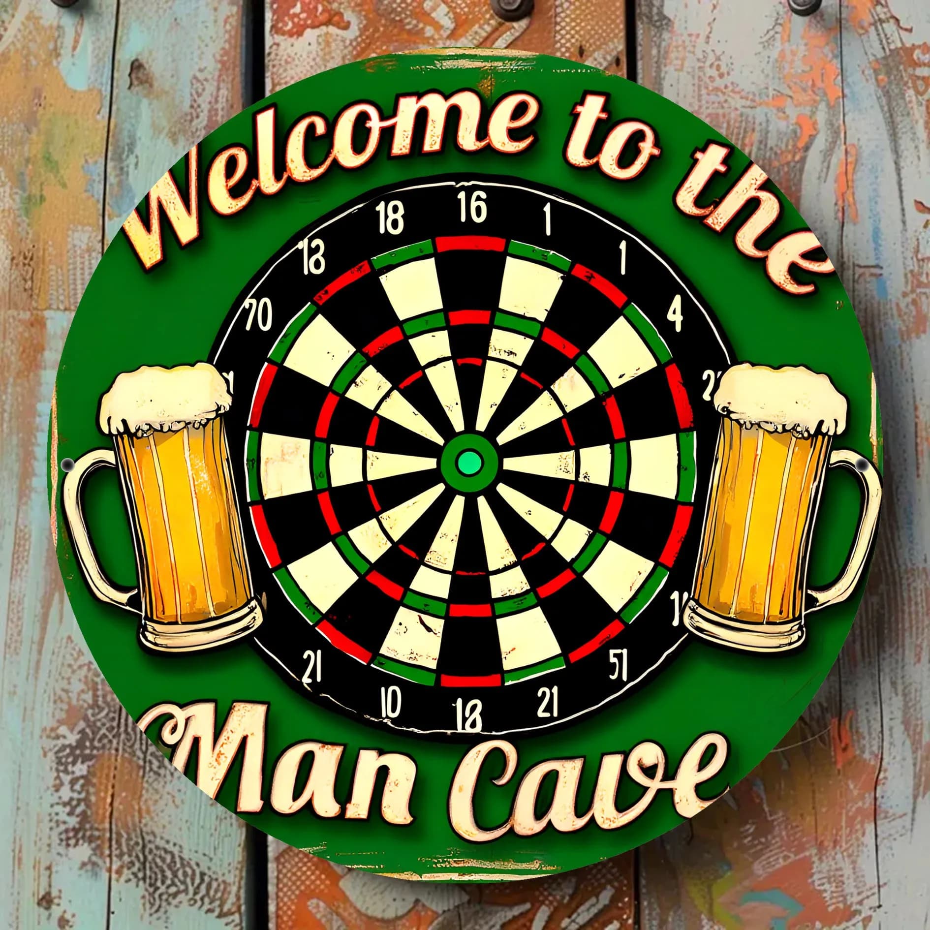 Insegna da parete in metallo 2D piatta - 1 pezzo 7.87x7.87 pollici - "Benvenuti nella Man Cave" con design a boccale di birra, ideale