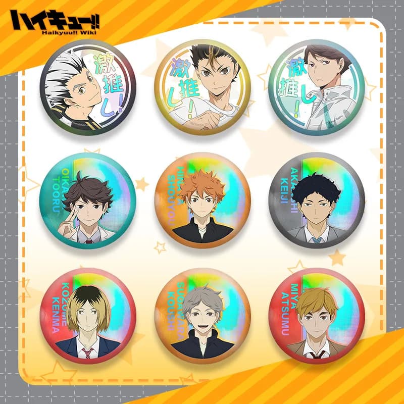 Haikyuu 201 Series Double Flash Badge Plain Holographic Silver PET Pin 75mm 58mm Anime Merchandise Volleyball Boys Merch