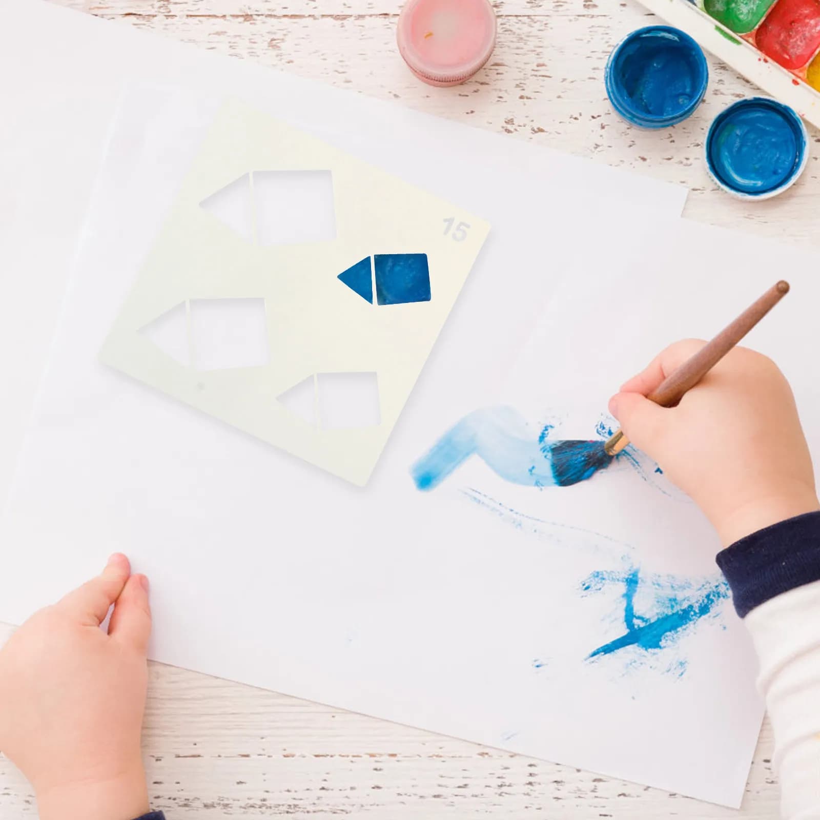 16Pcs Kids Painting Template Set Geometric Stencil Kit Reusable Pet Material for Scrapbook Cookie Tile Wall Floor Fabric