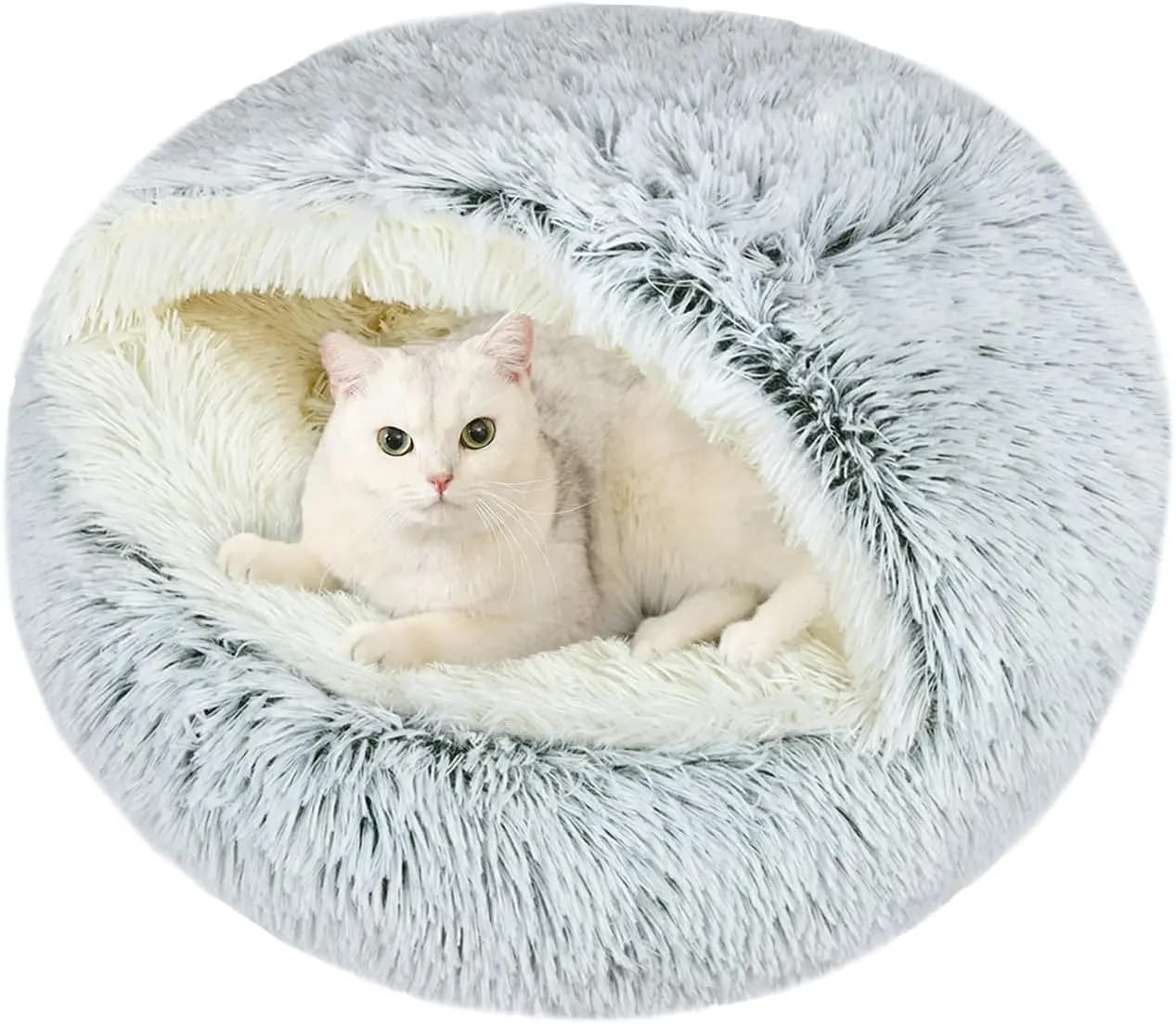 Cucce Calmanti per Gatti, Morbida Cuccia Rotonda in Peluche Lavabile, Comoda e Calda Cuccia Antiscivolo per Cuccioli e Gattini, Morbida