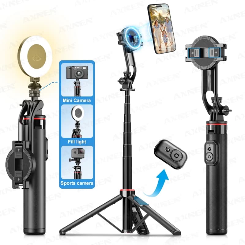 AXNEN C20 Extensible Magnetic Tripod for Selfie with 1/4" Remote Control and Thread for Action Camera and Ring Light