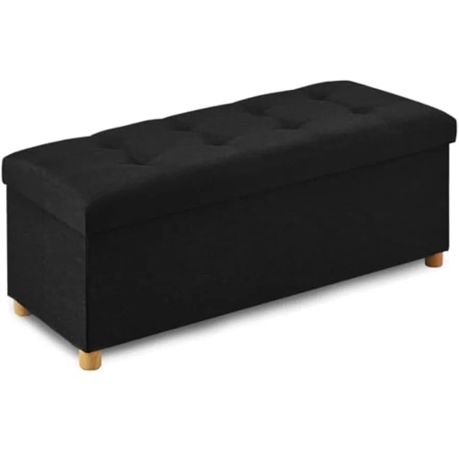 Panca Ottomana Pieghevole con Contenitore da 43 Pollici, Ottomana con Vano Portaoggetti per Camera da Letto, Soggiorno, Ingresso, Poggiapiedi con Gambe, Blu