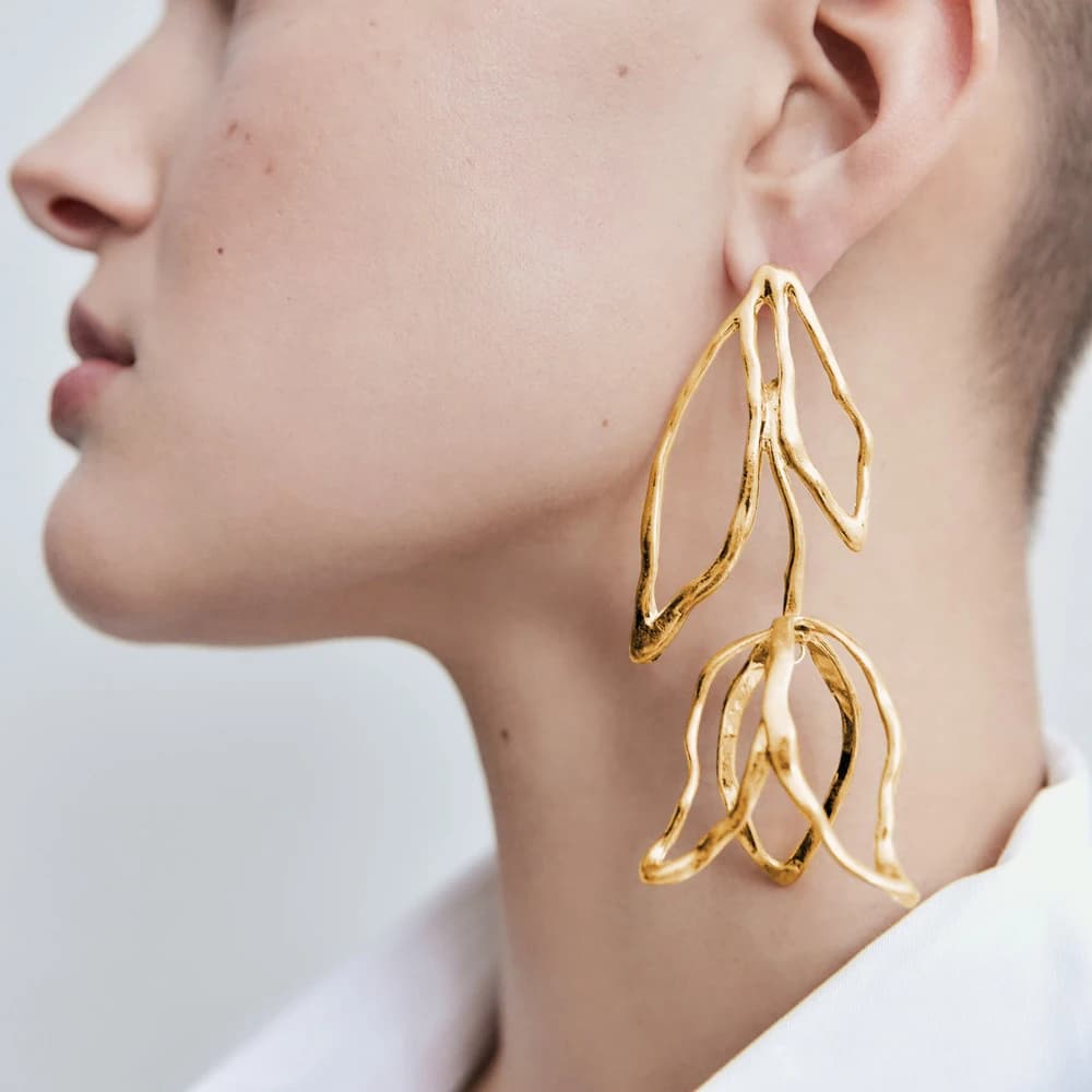 Modern Luxury Design Metal Geometric Flower Long Dangle Earrings For Women Trend Fashion Unique Pendientes Party Jewelry