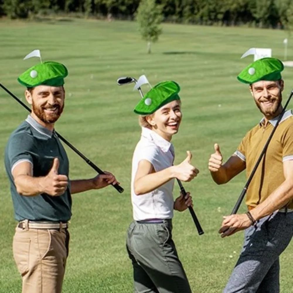 Cappello Unisex a Tema Golf da 30 cm, Berretto da Golf Giocoso e Unico, Verde con Bandiera e Pallina da Golf, Decorazioni per Feste in Costume