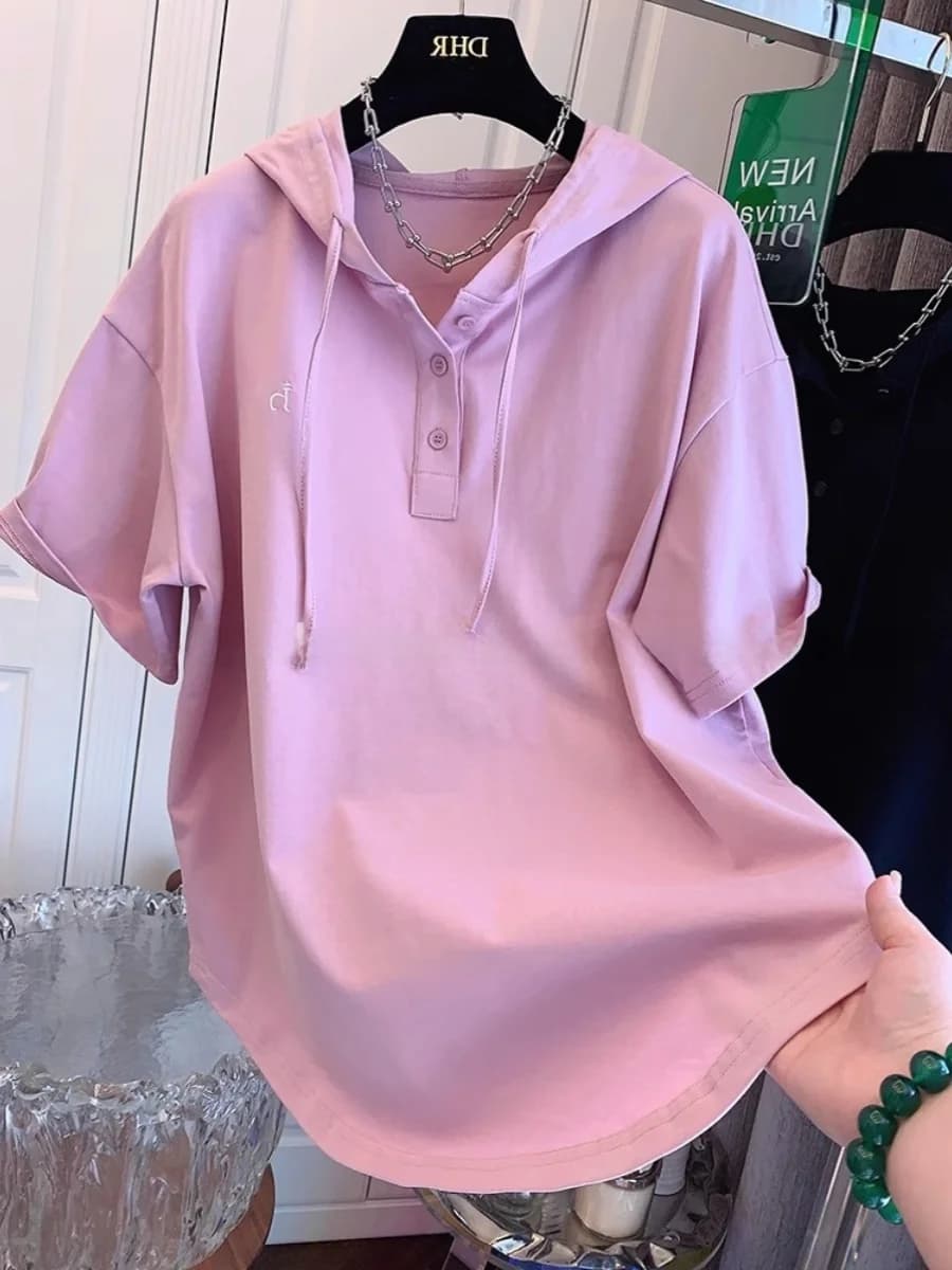 plus Size 300 Pounds Embroidered Letter Hoodie Short Sleeve T-Shirt Women Summer Loose Meat Covering Versatile Top