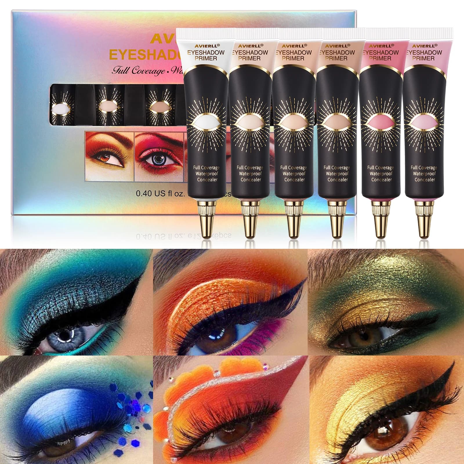 Primer Set for Shadows 6 Long lasting colors with full cover and waterproof concealer cream for flawless makeup applications