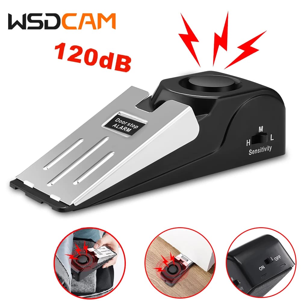 Sistema antifurto antifurto da 120 dB sistema di allarme domestico di sicurezza blocco porta blocco blocco di sicurezza a forma di tappo a cuneo per la casa
