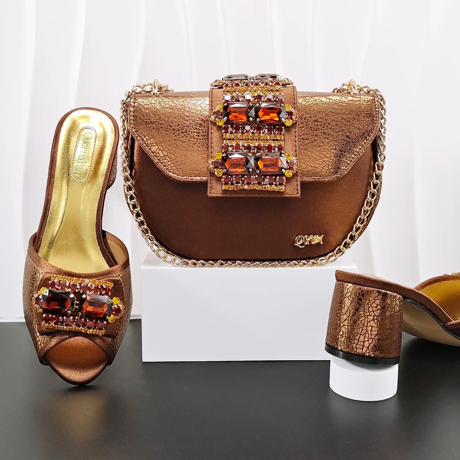Doershow Set di scarpe e borse italiane in stile africano per feste serali con pietre, borse italiane color vino abbinate alle borse! HJ1-1