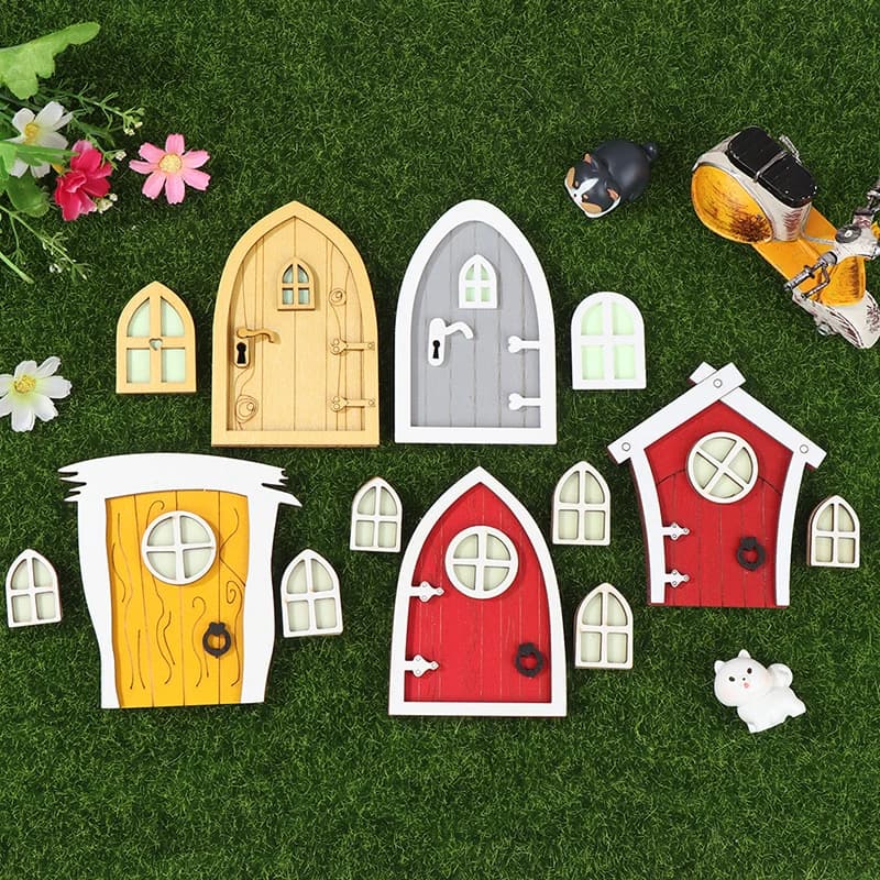 1set casa delle bambole in miniatura porta elfo in legno fata gnomo porta finestra modello maniglia della porta casa delle bambole decorazione del giardino accessori giocattolo