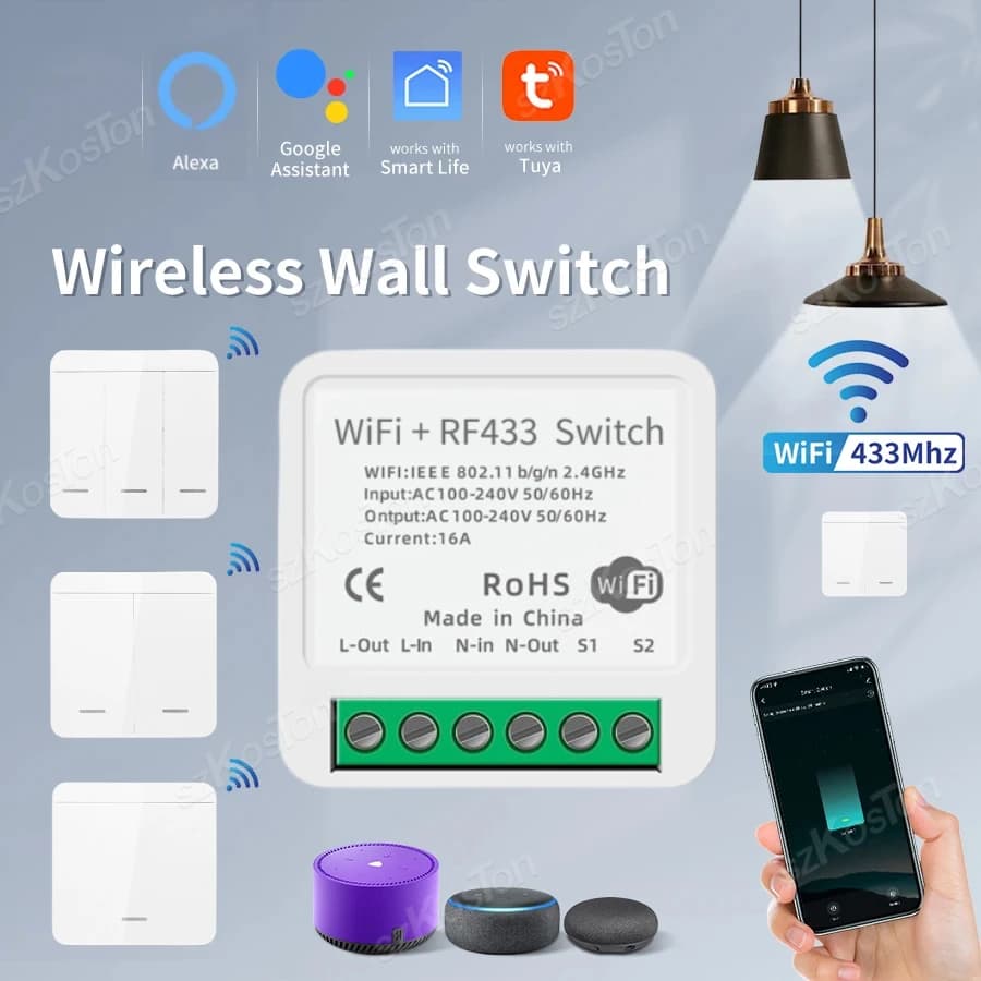 Tuya Smart Home WIFI Mini Smart Switch RF 433Mhz interruttore a parete Wireless 86 pannello ricevitore Interruptor controllo vocale Alexa Google