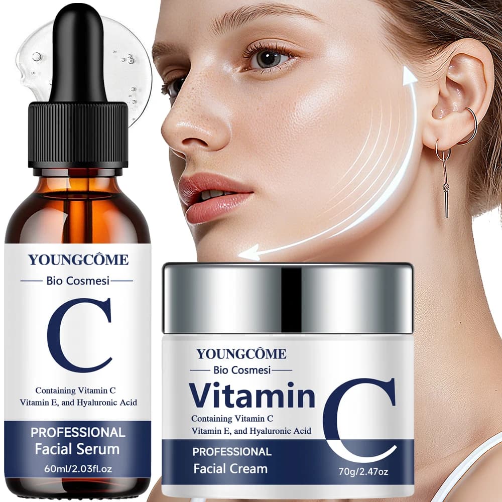 Hyaluronic Acid Face Cream Serum Set with Vitamin C E - Nutrient Moisturizing Routine for Skin Care of Face for Daily Use