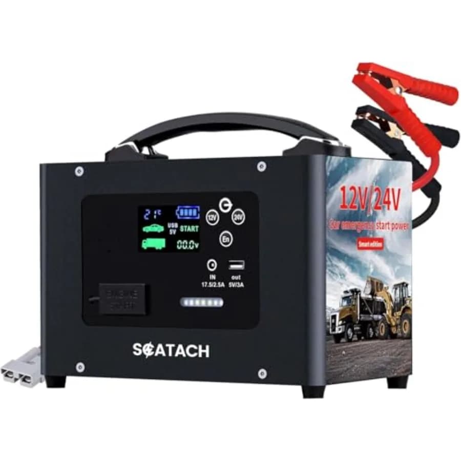 Avviatore d'Emergenza per Auto da Campeggio 10000A 24V 155WH, Avviatore Potente per Motori Benzina e Diesel, in Lega di Alluminio Nera, Ultra-Veloce