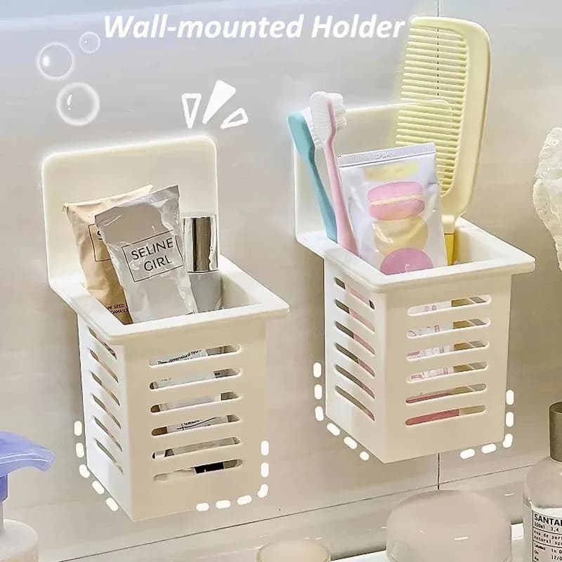 Organizzatore multiuso per drenaggio e stoccaggio, per spazzolini, cucchiai, forchette, casa e viaggio, adatto per contenere oggetti, in plastica trasparente