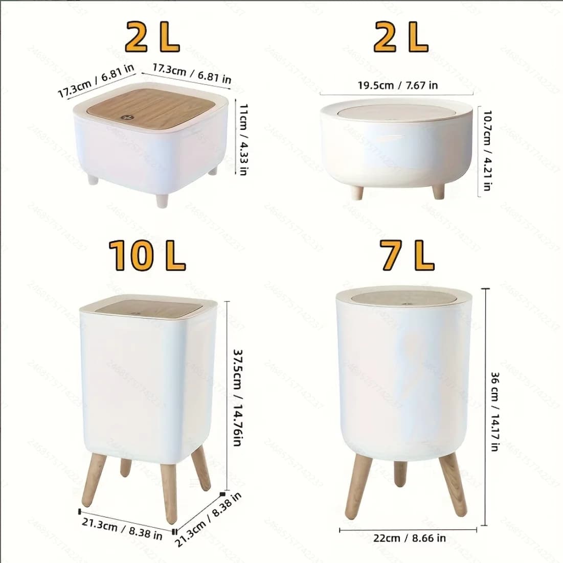 Pattumiera moderna bianca con supporto Pattumiera da tavolo semplice con coperchio per soggiorno, camera da letto, cucina, bagno, ufficio, quadrata e rotonda