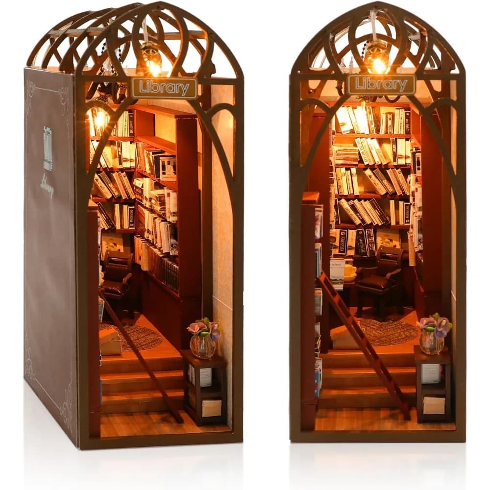 Kit angolo libro puzzle in legno 3D: decorazione da scaffale in miniatura per adulti, regalo di compleanno unico