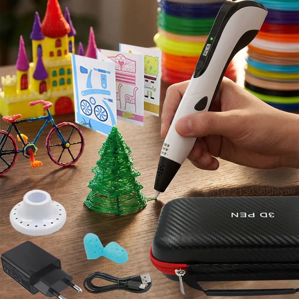 Creative 3D Pen for Children with LCD Display, Power Adapter, Travel Case, PLA Filament, Birthday Gift and Christmas Gift for Children