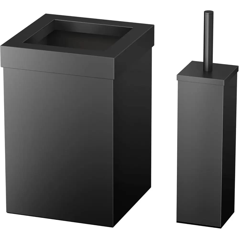 Cestino per Rifiuti da Bagno Piccolo con Coperchio e Set Spazzola WC, Cestino Quadrato da 3 Galloni in Acciaio Inossidabile, Sottolavello, Nero Opaco, o Argento