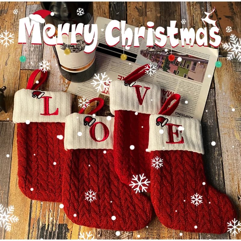 Knitted Christmas Socks Snowflake Letter Calza Christmas Decoration Home Christmas Tree Ornament Gift New Year's Decorations