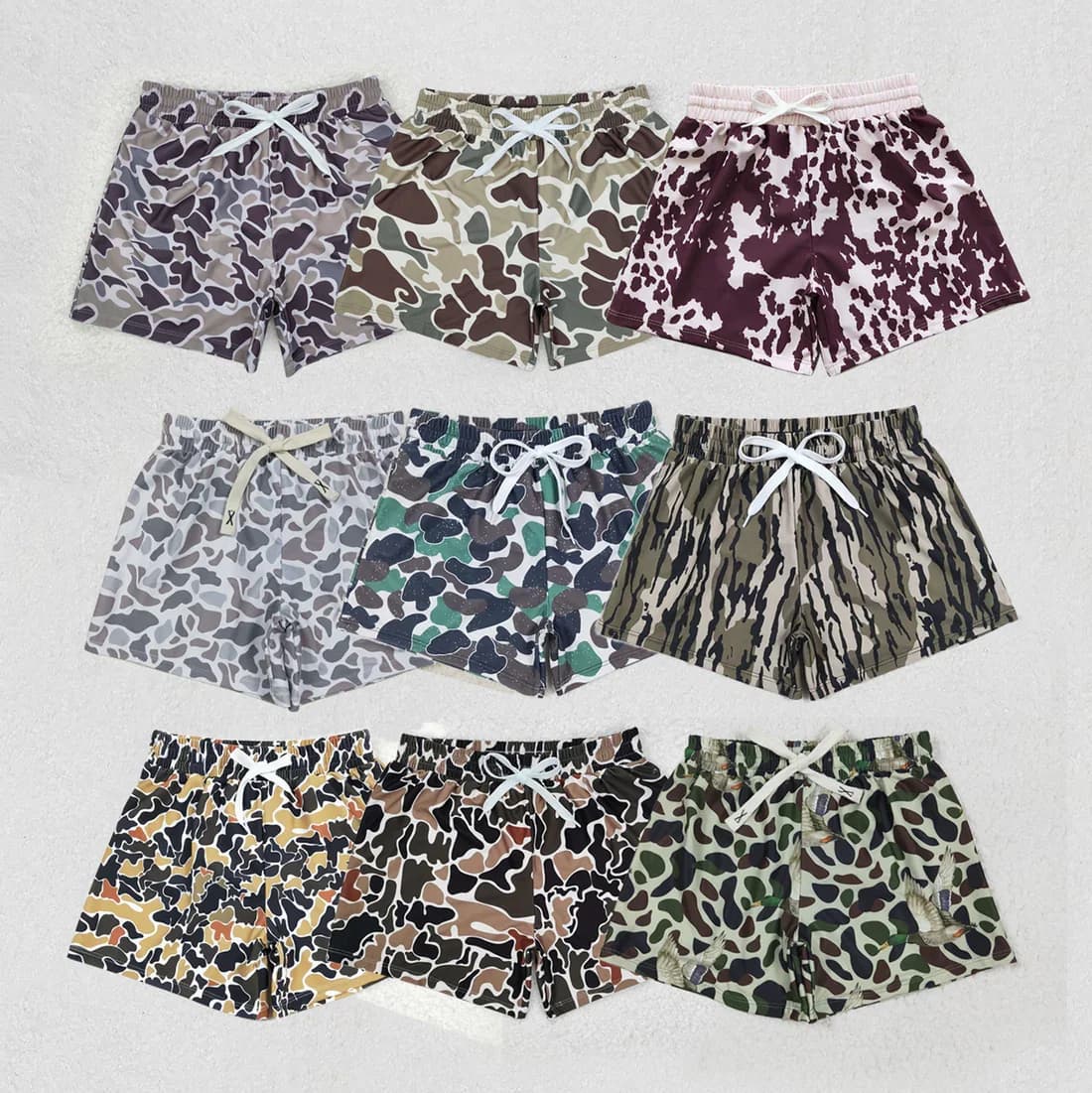 S0458 Wholesale Summer toddler boys Brown and grey camouflage swimming trunks Boutique Summer trunks shorts baby boys clothes