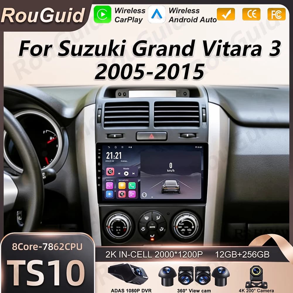 Autoradio Android 16 per Suzuki Grand Vitara 3 2005-2015, Lettore Multimediale Video, Navigatore GPS, 2 DIN, Carplay, Stereo, Audio BT