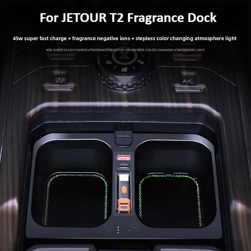 Per JETOUR T2 fragranza docking station espansione auto ricarica rapida portabicchieri modificato luce ambientale accessori interni
