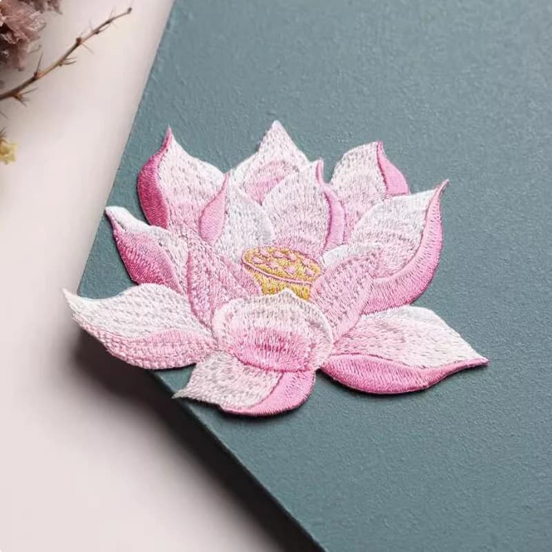 1 pezzo di toppa con fiore di loto rosa per abbigliamento, termoadesivo, borse per abiti, applique, decorazione fai da te