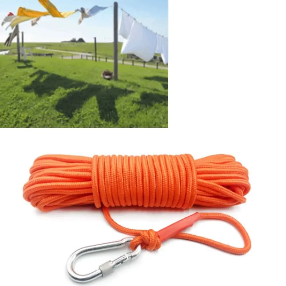 Corda da Pesca Durevole 20m 6mm con Moschettone, Corda Galleggiante in Nylon Arancione, Corda per Ancoraggio da Campeggio