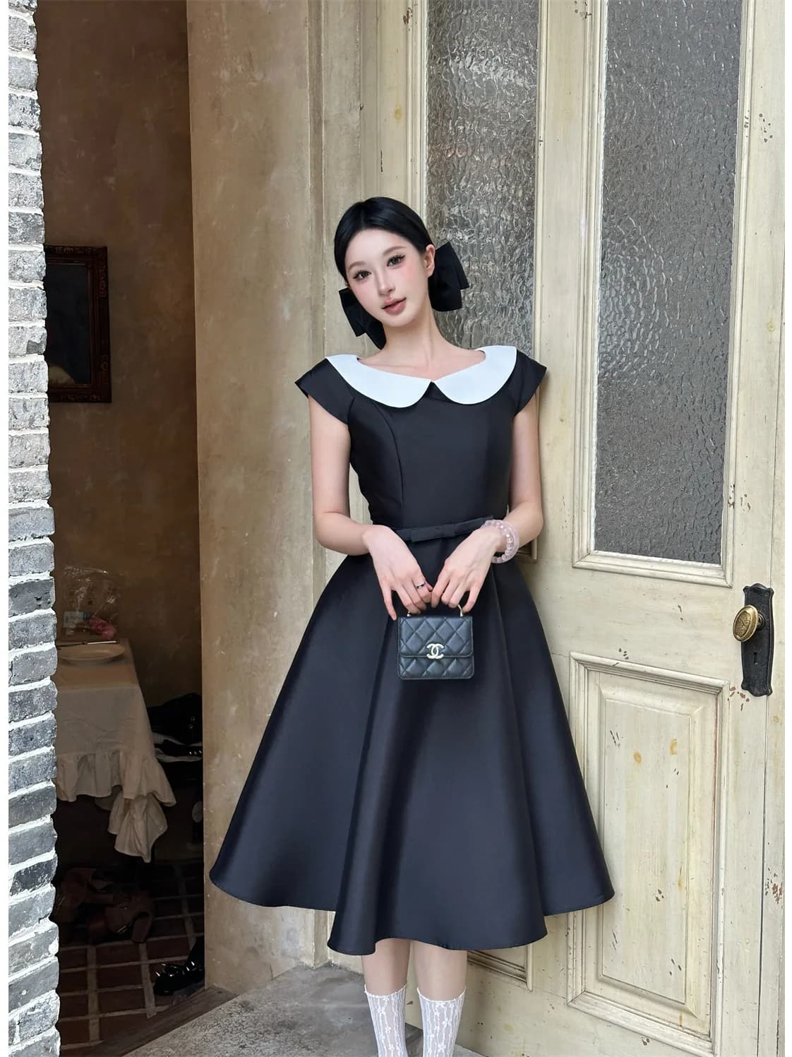 Abito da Compleanno Stile Principessa, Gonna Lunga a Vita Alta con Colletto a Bambola, Elegante e alla Moda, Vestito da Donna a Maniche Corte, Colorato