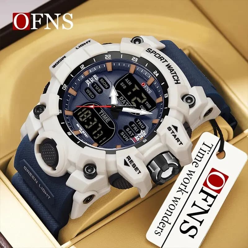 OFNS Top Dual Display Orologi da uomo Orologio sportivo impermeabile Uomo militare Allarme cronometro Orologio da polso al quarzo Orologio digitale maschile
