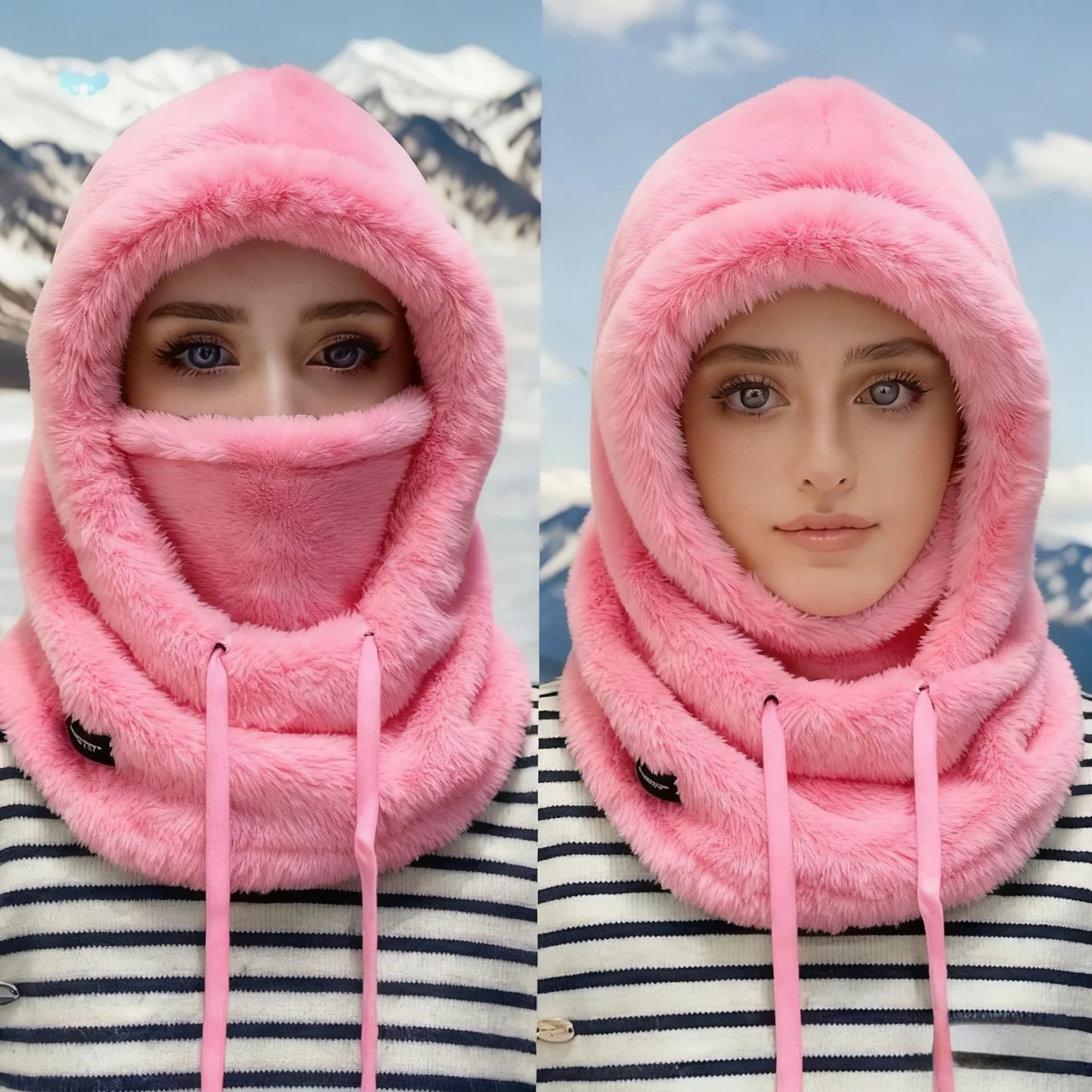 2 Pezzi Passamontagna Invernale in Pile Spesso Antivento con Protezione per le Orecchie Scaldacollo Caldo per Ciclismo Maschera Facciale
